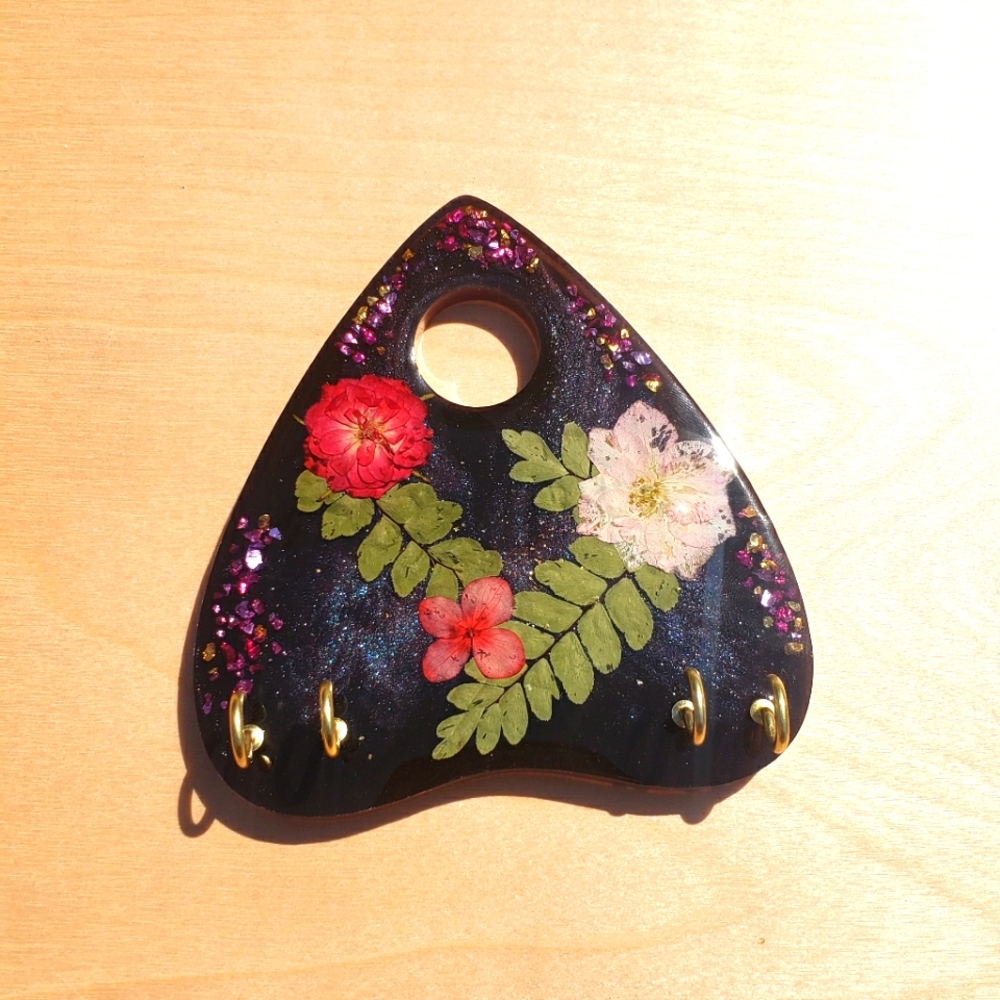 Floral Planchette Key Holder for Wall/Resin Decor/Handmade/Color Shifting